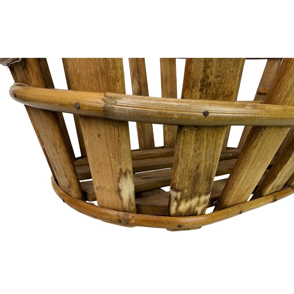 Vintage Large Oval Wooden Slats & Bamboo Basket Rustic Decor Storage Cottagecore - Picture 4 of 9